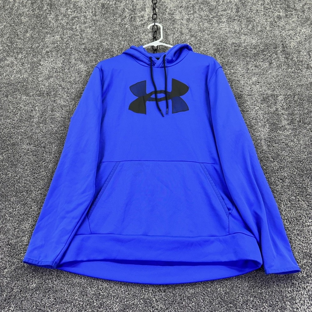 Under Armour Hoodie Mens Large Blue Fleece Pullover Big Logo Kangaroo Pocket